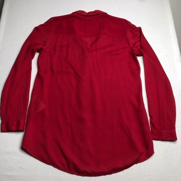 Street One Womens Red German Brand Long Sleeve Blouse Size 8 Pearl Snaps - Picture 8 of 11